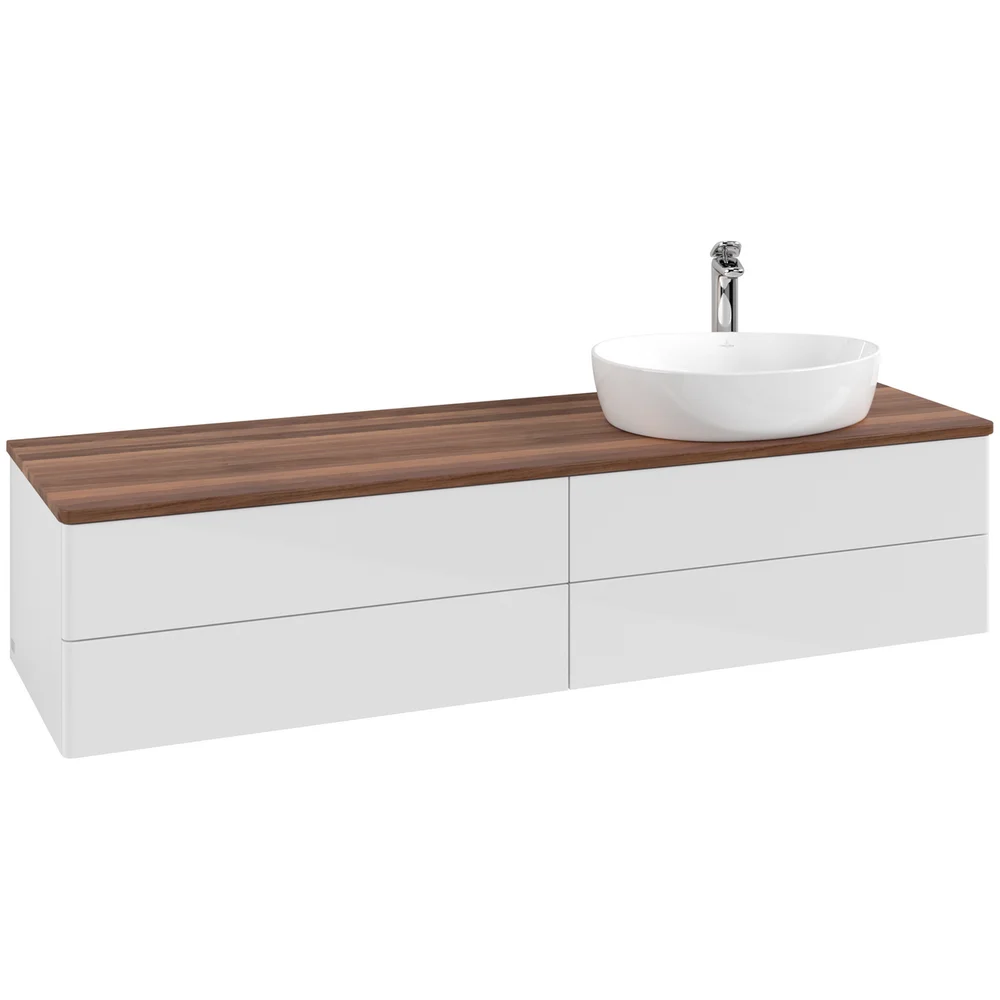 V&B ANTAO SERVANTSKAP 4 SKUFFER GLATT 1600X360X500 HØYRE M/KRANHULL HVIT/VALNØTT v:7271091