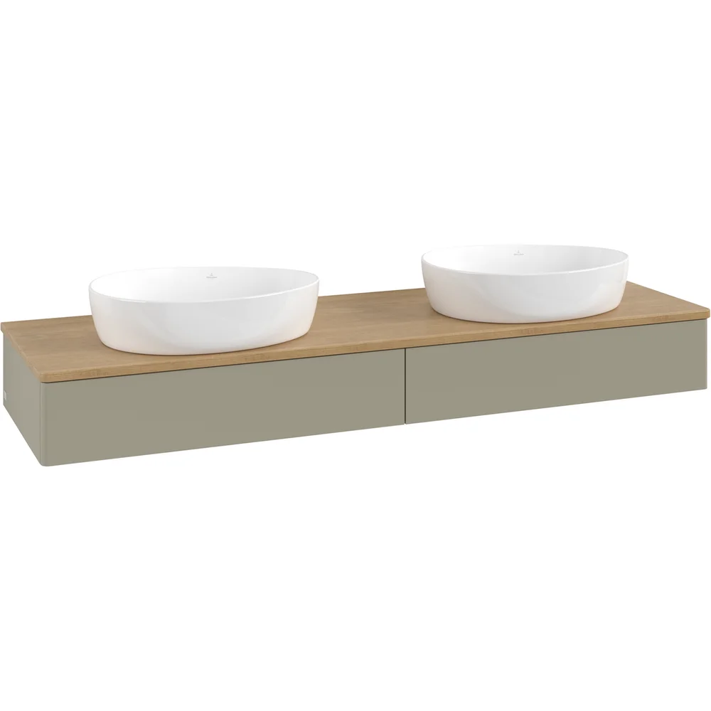 V&B ANTAO SERVANTSKAP 2 SKUFFER GLATT 1600X190X500 FOR 2 SERV. U/KRANHULL M/LYS STENGRÅ/EIK v:7932489