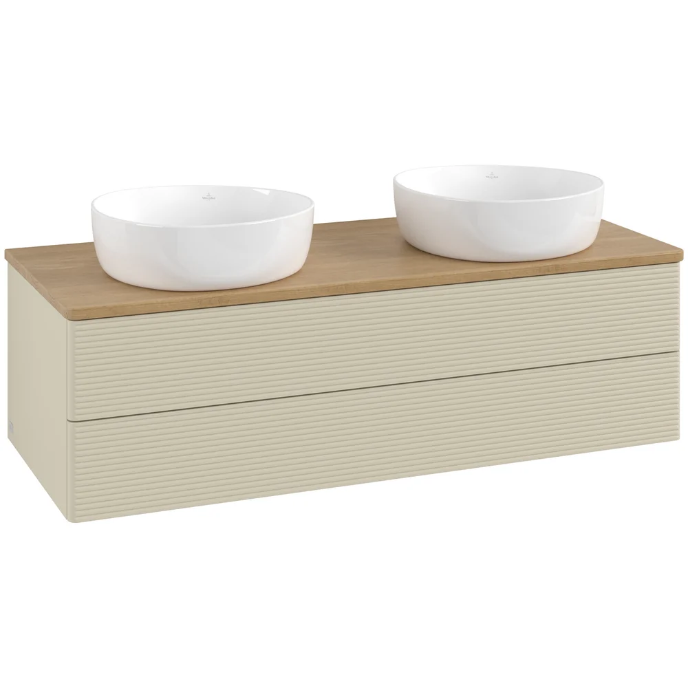 V&B ANTAO SERVANTSKAP 2 SKUFFER RILLET 1200X360X500 FOR 2 SERV. U/KRANHULL SILKEGRÅ/EIK v:7046370