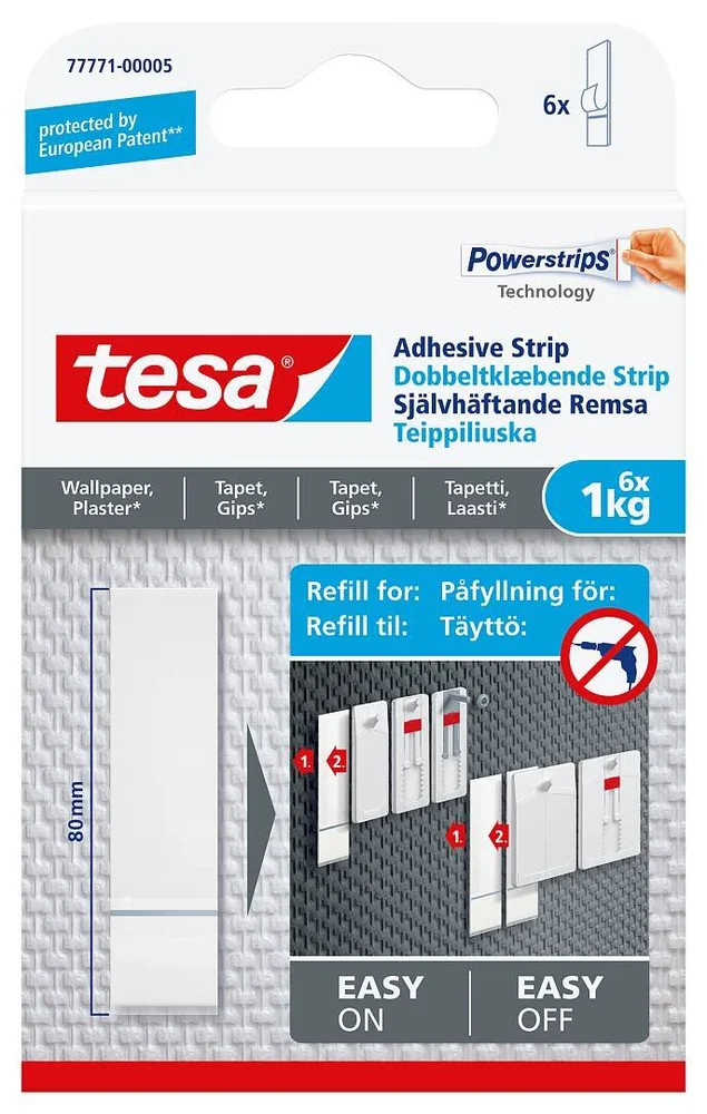 Tesa Selvheftende remser for tapet og puss, 1 kg, 6 stk. v:8009033 Tesa Selvheftende remser for tapet og puss, 1 kg, 6 stk. v:8009033